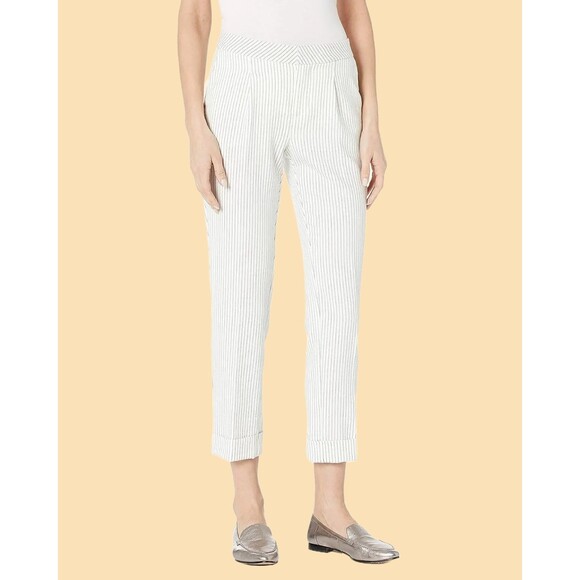 NYDJ Lift & Tuck Ivory Pinstripe Pleated Cropped Dress Pants, Size 16, NWT $139 - Picture 2 of 9